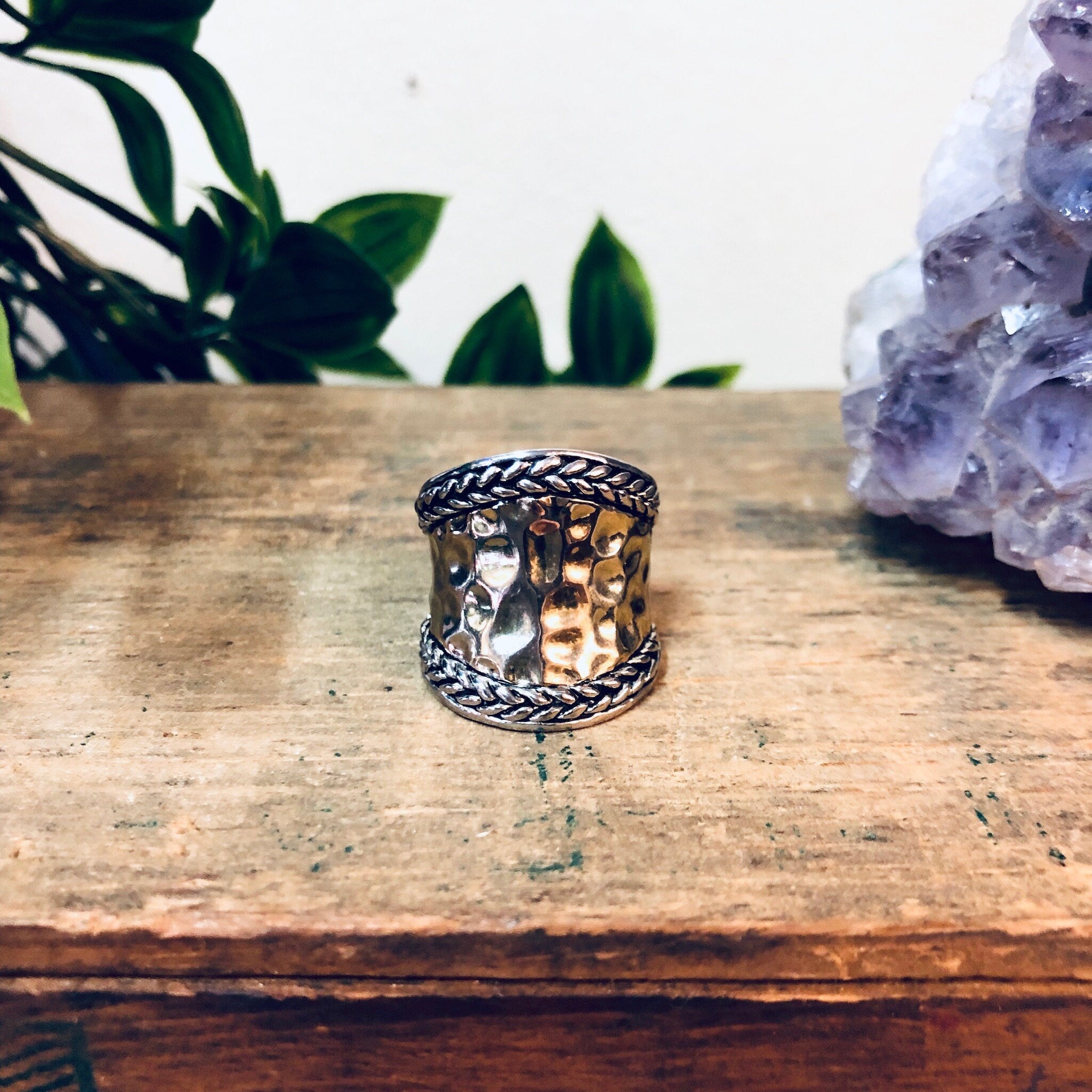 Vintage Ring, Hammered Ring, Vintage Jewelry, Rope Ring, Statement Jewelry, Valentines Day Gift, Thick Band Ring, Unique Jewelry,