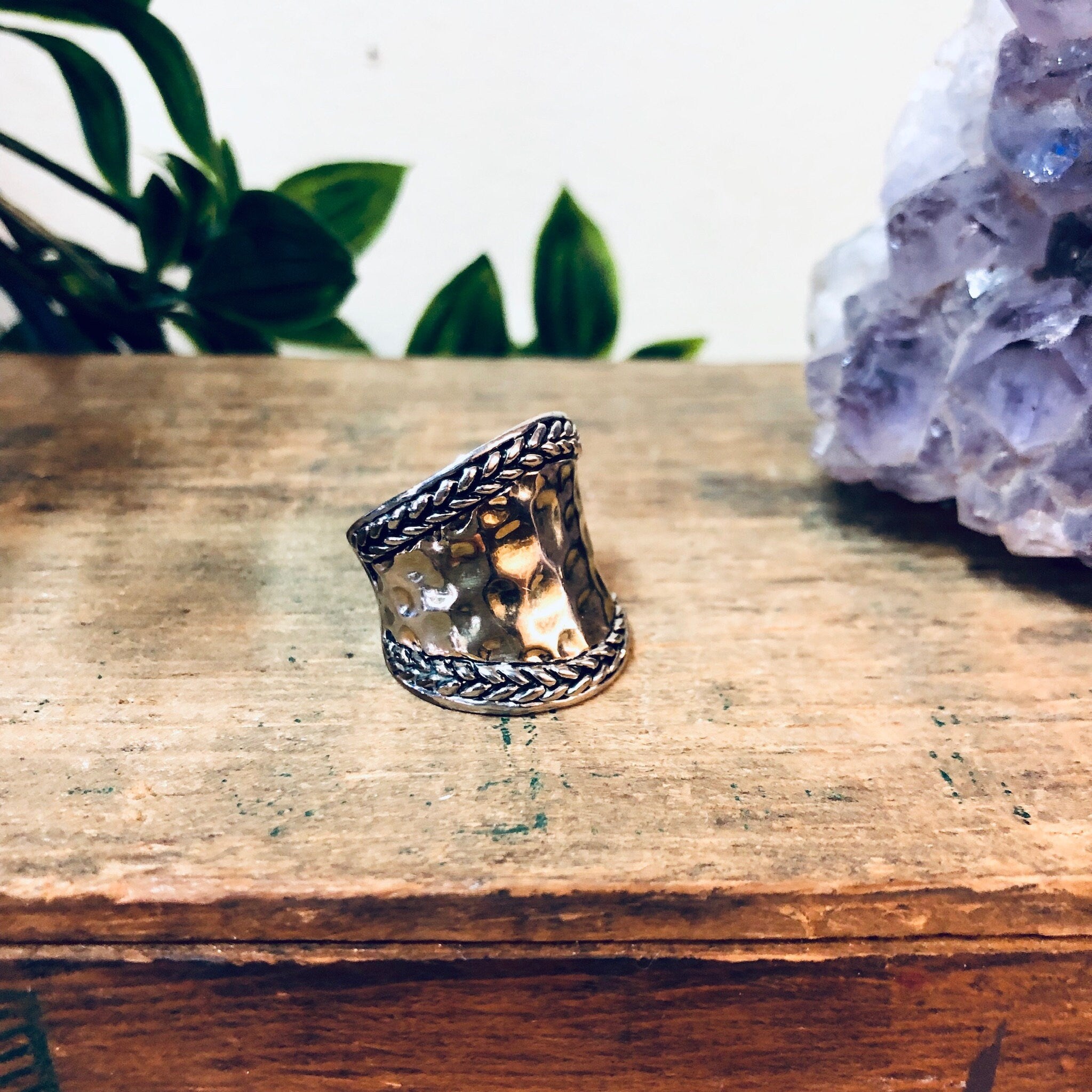 Vintage Ring, Hammered Ring, Vintage Jewelry, Rope Ring, Statement Jewelry, Valentines Day Gift, Thick Band Ring, Unique Jewelry,