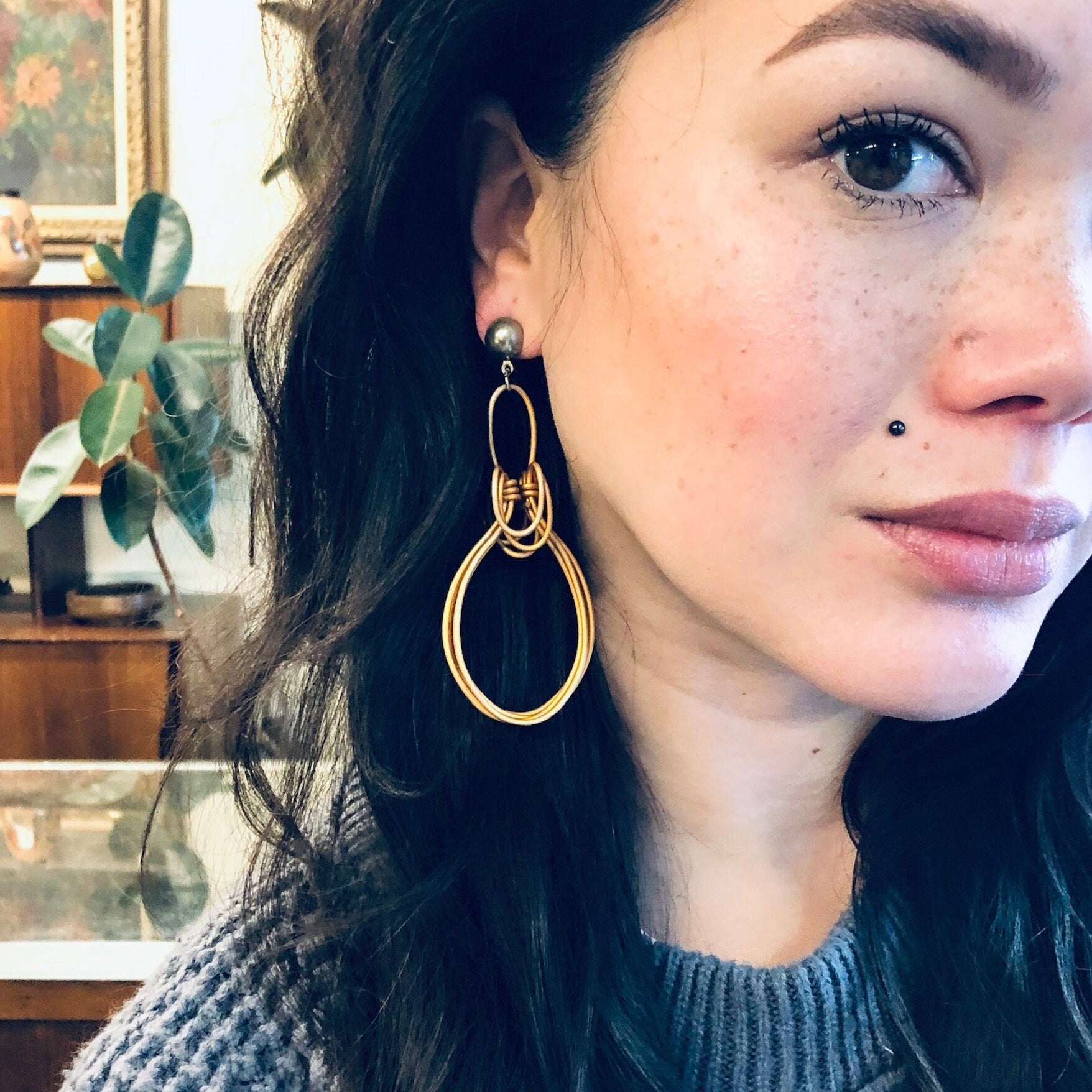 Vintage Earrings, Wire Earrings, Orange Jewelry, Unique Jewelry, Abstract Earrings, Dangle Earrings, Statement Jewelry, Valentines Day Gift