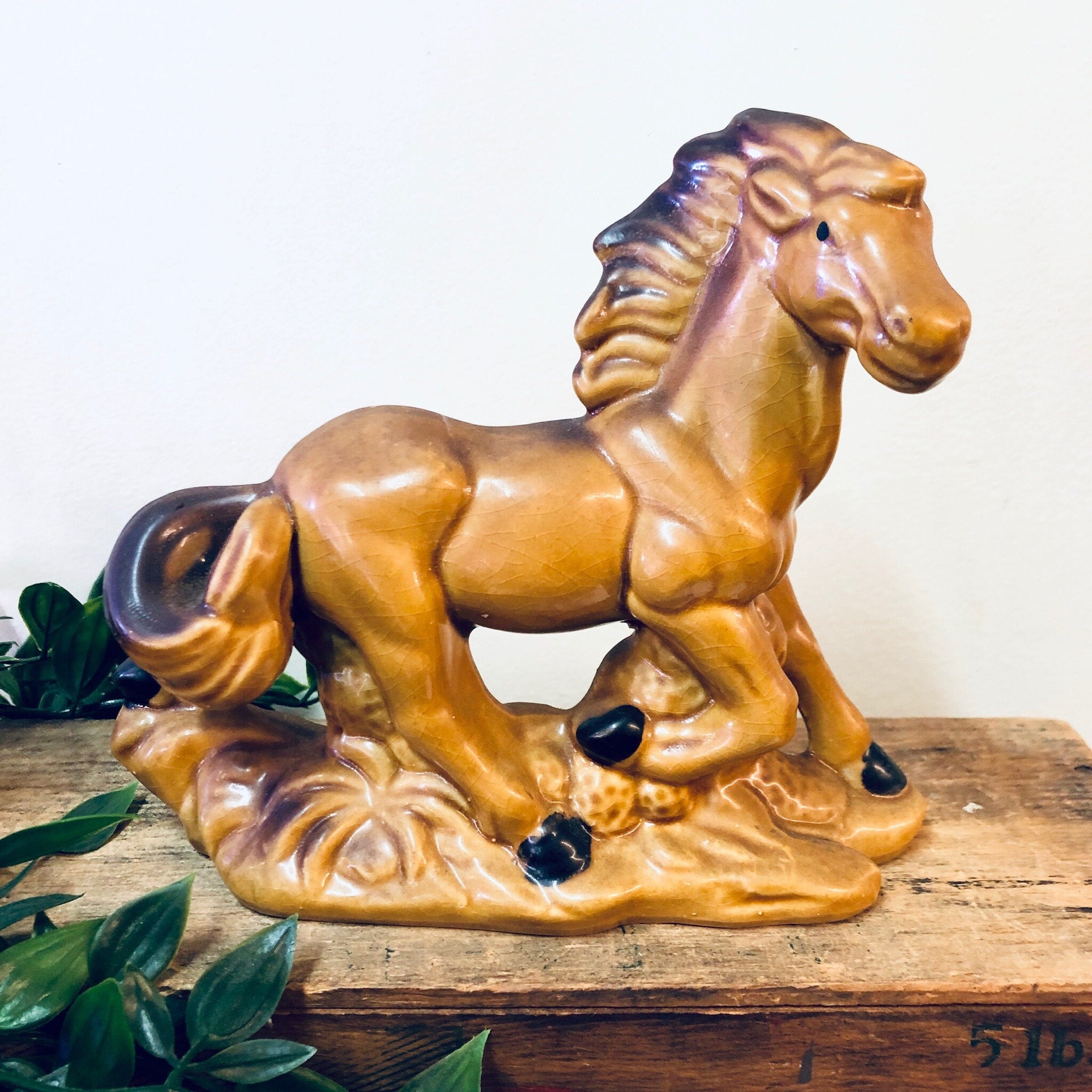 Vintage Horse Statue, Vintage Home Decor, Horse Decor, Statue, Mantlepiece, Animal Decor, Small Statue, Orange, Brown, Ceramic Horse, Pony
