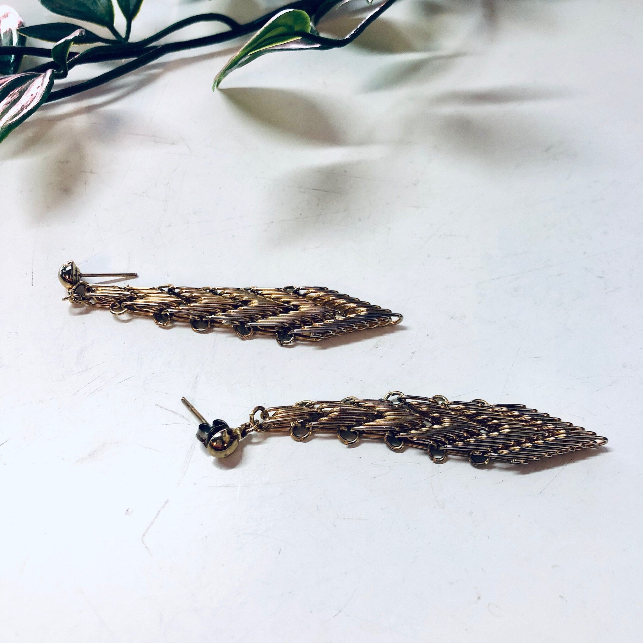 Vintage Gold Toned Earrings, Dangle Earrings, Costume Jewelry, Unique Jewelry, Vintage Jewelry, V Shaped Earrings, Valentines Day Gift