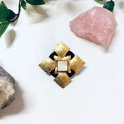 Vintage Brooch, Vintage Jewelry, Costume Jewelry, Gold Toned Jewelry, Black and Gold, Vintage Pin, Mother of Pearl, Statement Jewelry, Gold