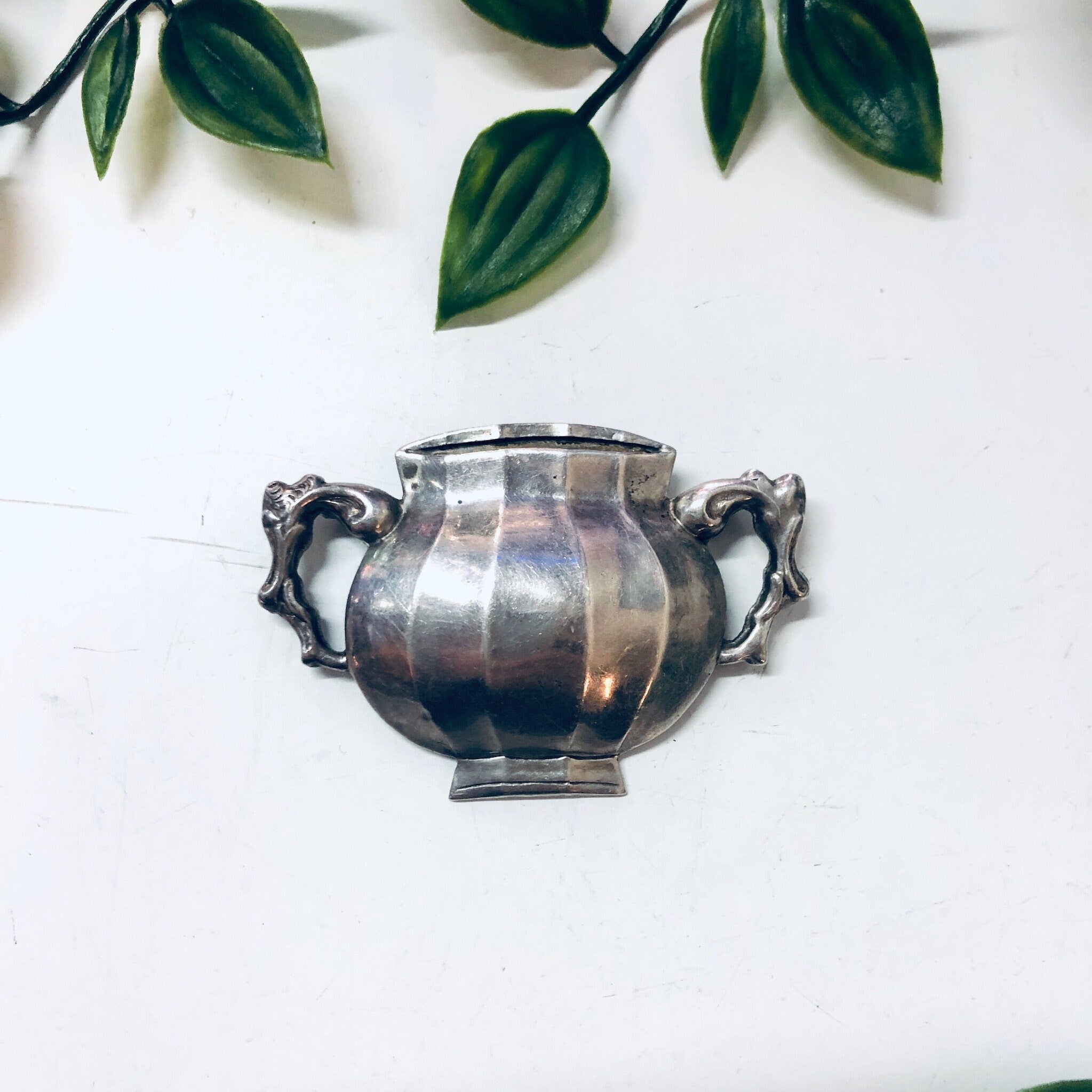 Vintage Brooch, Steiff Silver Pin, Silver Brooch, Vintage Pin, vintage Jewelry, Pot Brooch, Unique Jewelry, Sterling Silver, Ornate Pin