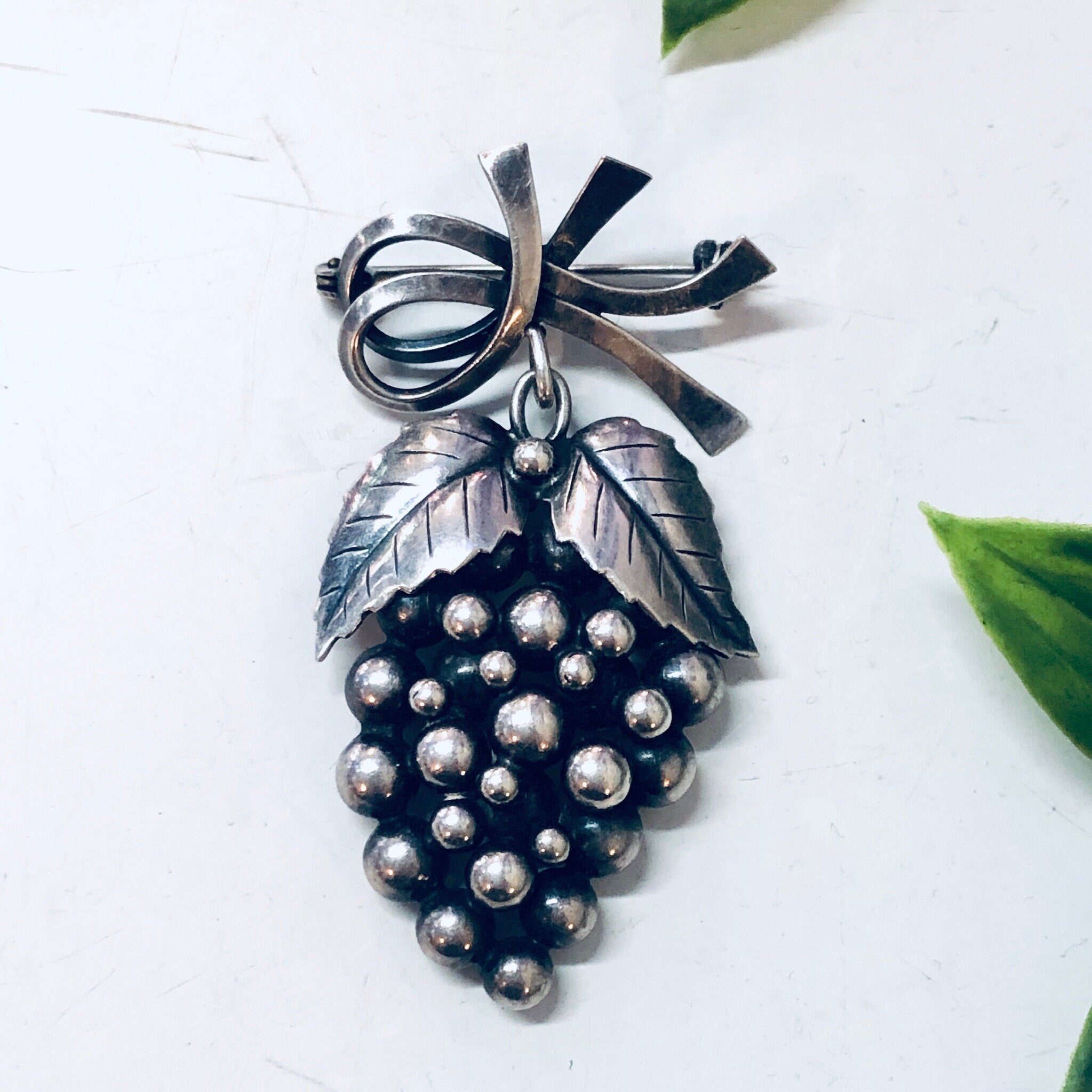 Vintage Brooch, Grape Brooch, Silver Brooch, Vintage Pin, Vintage Jewelry, Food Jewelry, Unique Jewelry, Dangling Brooch, Denmark Jewelry