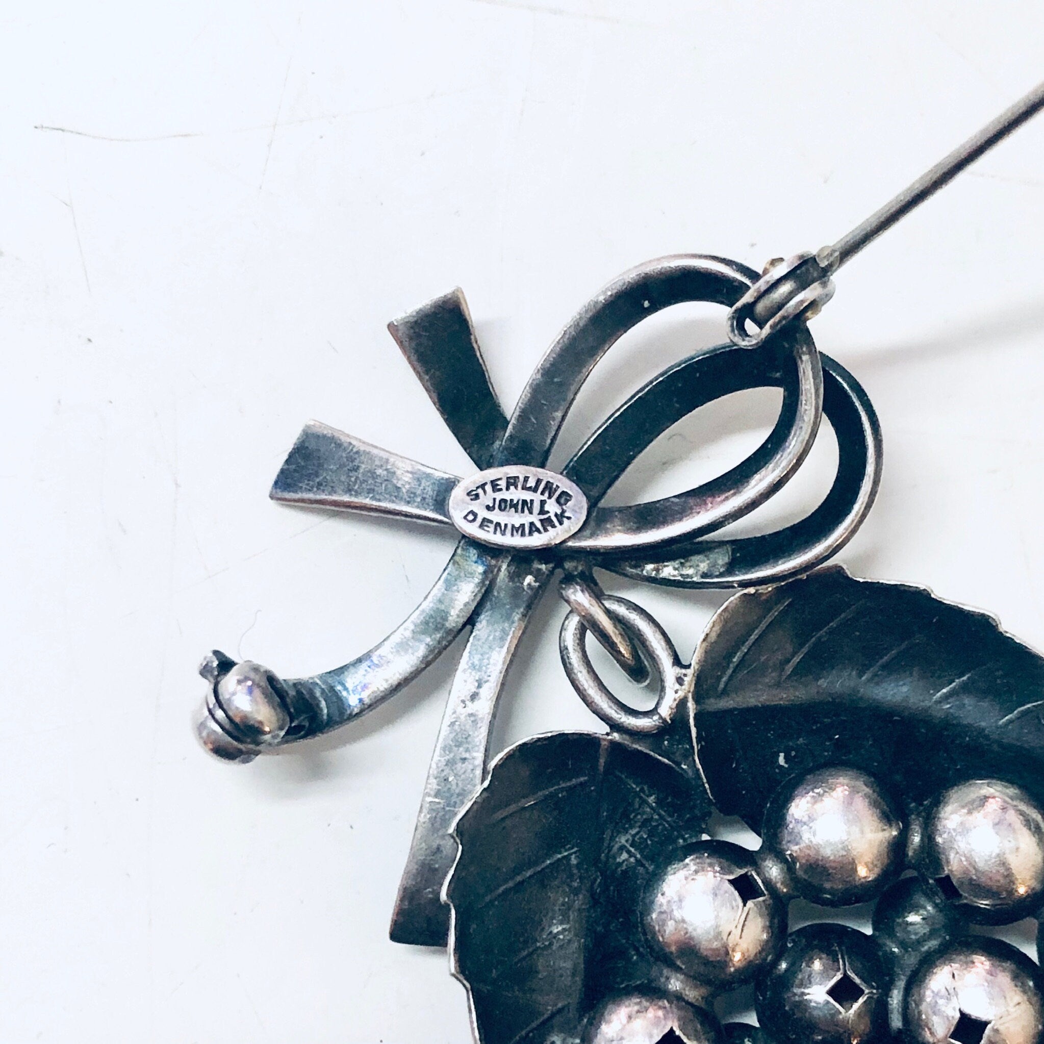 Vintage Brooch, Grape Brooch, Silver Brooch, Vintage Pin, Vintage Jewelry, Food Jewelry, Unique Jewelry, Dangling Brooch, Denmark Jewelry