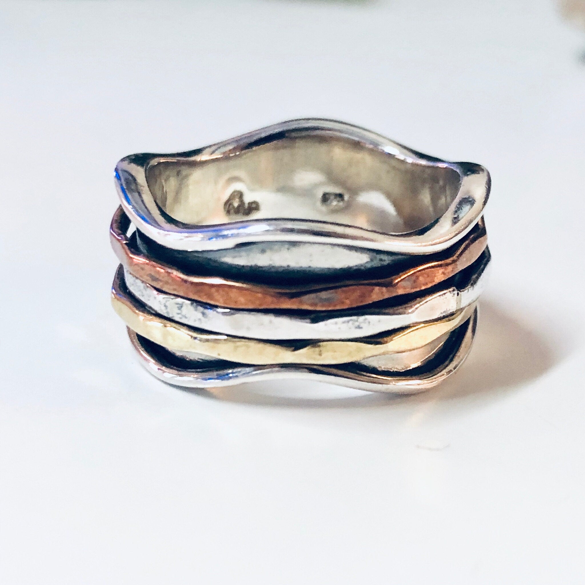 Vintage Silver Ring, Spinner Ring, Brass, Copper, Unique Jewelry, Meditation Ring, Ring for Anxiety, Statement Jewelry, Vintage Jewelry, 925
