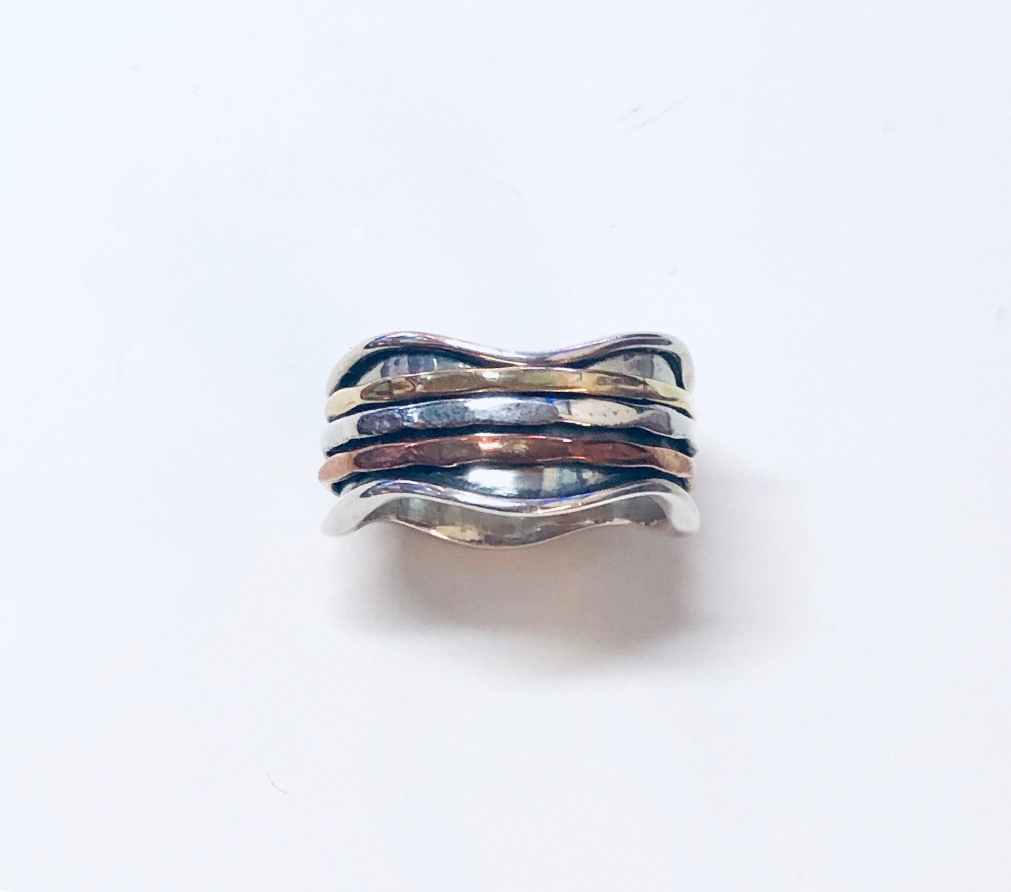 Vintage Silver Ring, Spinner Ring, Brass, Copper, Unique Jewelry, Meditation Ring, Ring for Anxiety, Statement Jewelry, Vintage Jewelry, 925