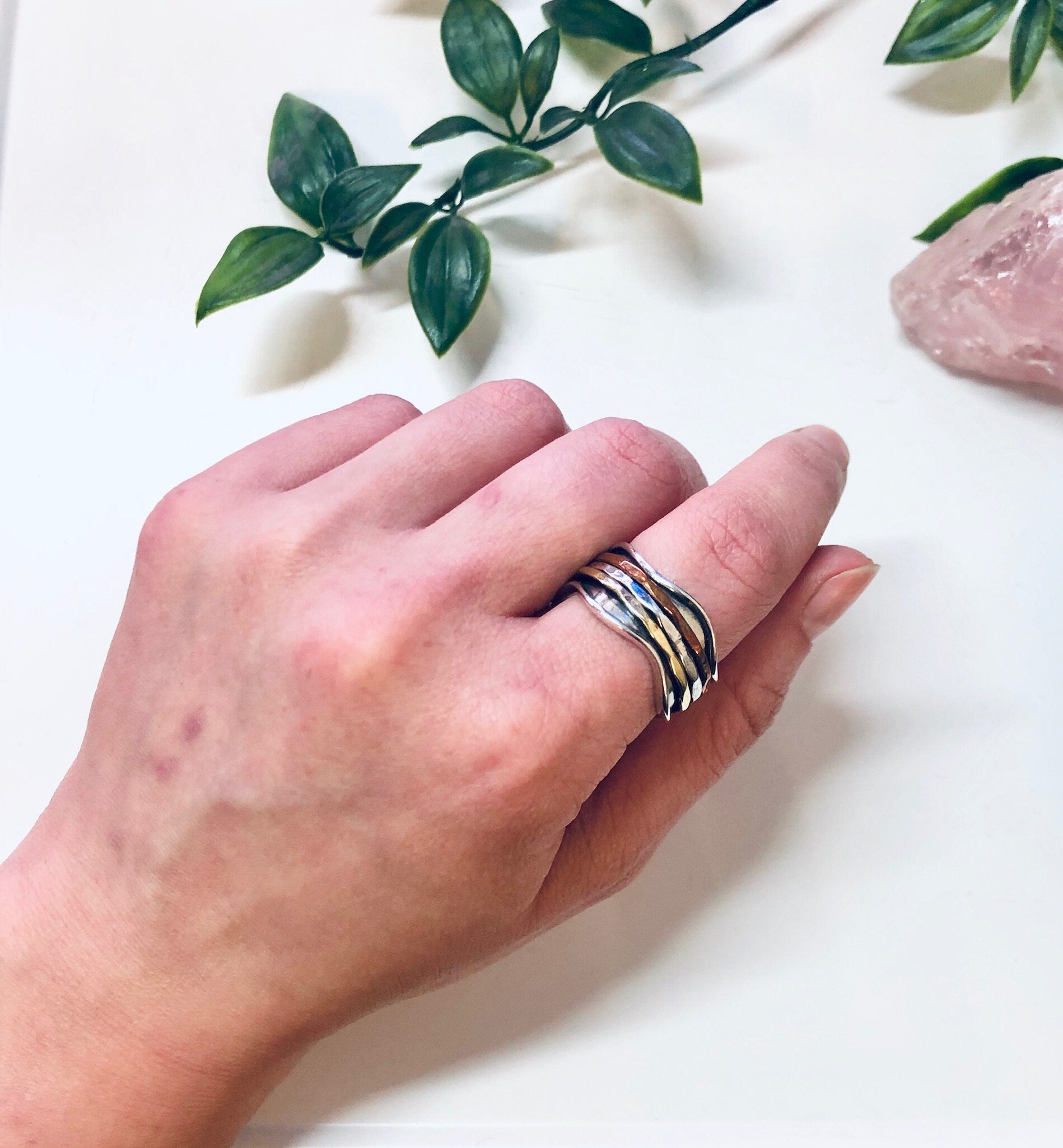 Vintage Silver Ring, Spinner Ring, Brass, Copper, Unique Jewelry, Meditation Ring, Ring for Anxiety, Statement Jewelry, Vintage Jewelry, 925