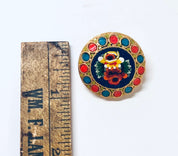 Vintage Millefiori Pin, Vintage Brooch, Mosaic Jewelry, Gold Toned Pin, Vintage Jewelry, Round Brooch, Floral Jewelry, Orange, Blue, Purple