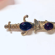 Vintage Dagger Brooch, Gold Toned Brooch, Gemstone Jewelry, Large Brooch, Sword Brooch, Purple, Red, Yellow, Green Gemstones, Dagger Jewelry