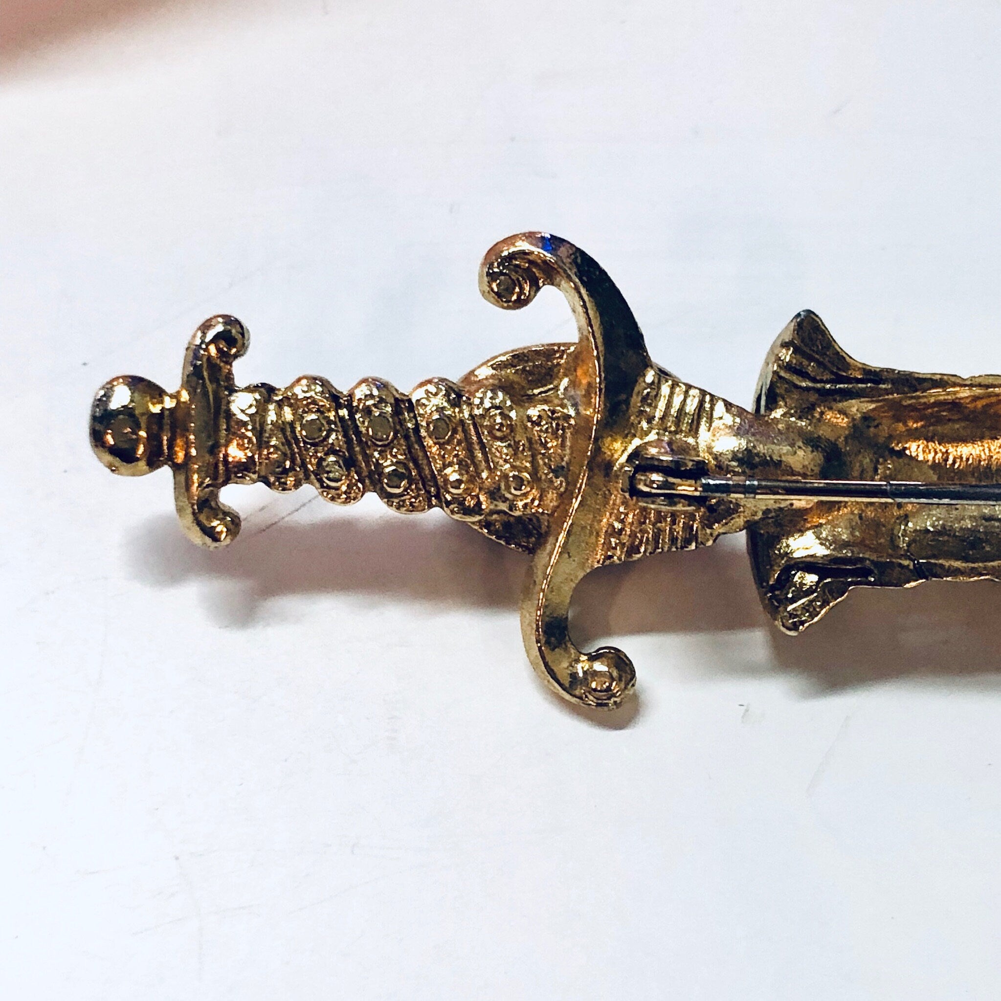 Vintage Dagger Brooch, Gold Toned Brooch, Gemstone Jewelry, Large Brooch, Sword Brooch, Purple, Red, Yellow, Green Gemstones, Dagger Jewelry