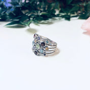 Vintage Silver Ring, Multi Band Ring, Multi Gem Ring, Statement Jewelry, Large Ring, 925 Ring, Purple, Blue, Red, Green, Yellow Gemstones,