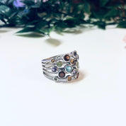 Vintage Silver Ring, Multi Band Ring, Multi Gem Ring, Statement Jewelry, Large Ring, 925 Ring, Purple, Blue, Red, Green, Yellow Gemstones,
