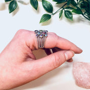 Vintage Silver Ring, Multi Band Ring, Multi Gem Ring, Statement Jewelry, Large Ring, 925 Ring, Purple, Blue, Red, Green, Yellow Gemstones,