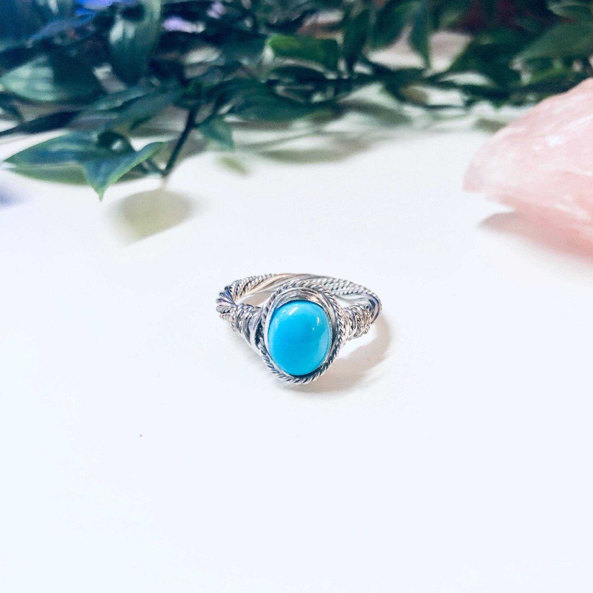 Vintage Silver Ring, Turquoise Ring, Unique Jewelry, Made in Vietnam, 925 Ring, Wire Wrap Ring, Blue and Silver, Blue Jewelry, Vintage Ring