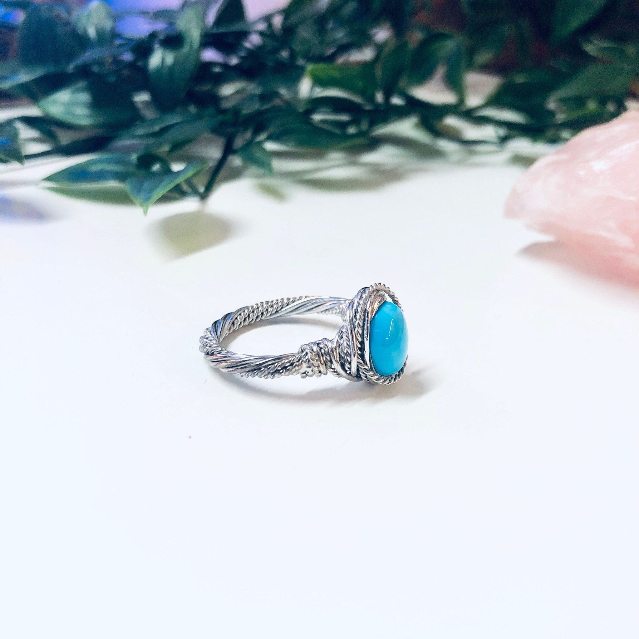 Vintage Silver Ring, Turquoise Ring, Unique Jewelry, Made in Vietnam, 925 Ring, Wire Wrap Ring, Blue and Silver, Blue Jewelry, Vintage Ring