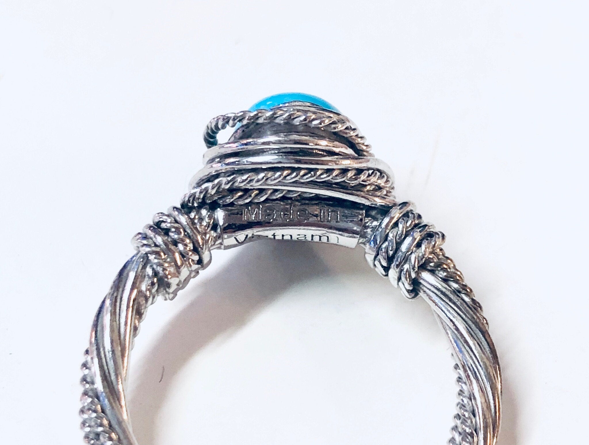 Vintage Silver Ring, Turquoise Ring, Unique Jewelry, Made in Vietnam, 925 Ring, Wire Wrap Ring, Blue and Silver, Blue Jewelry, Vintage Ring
