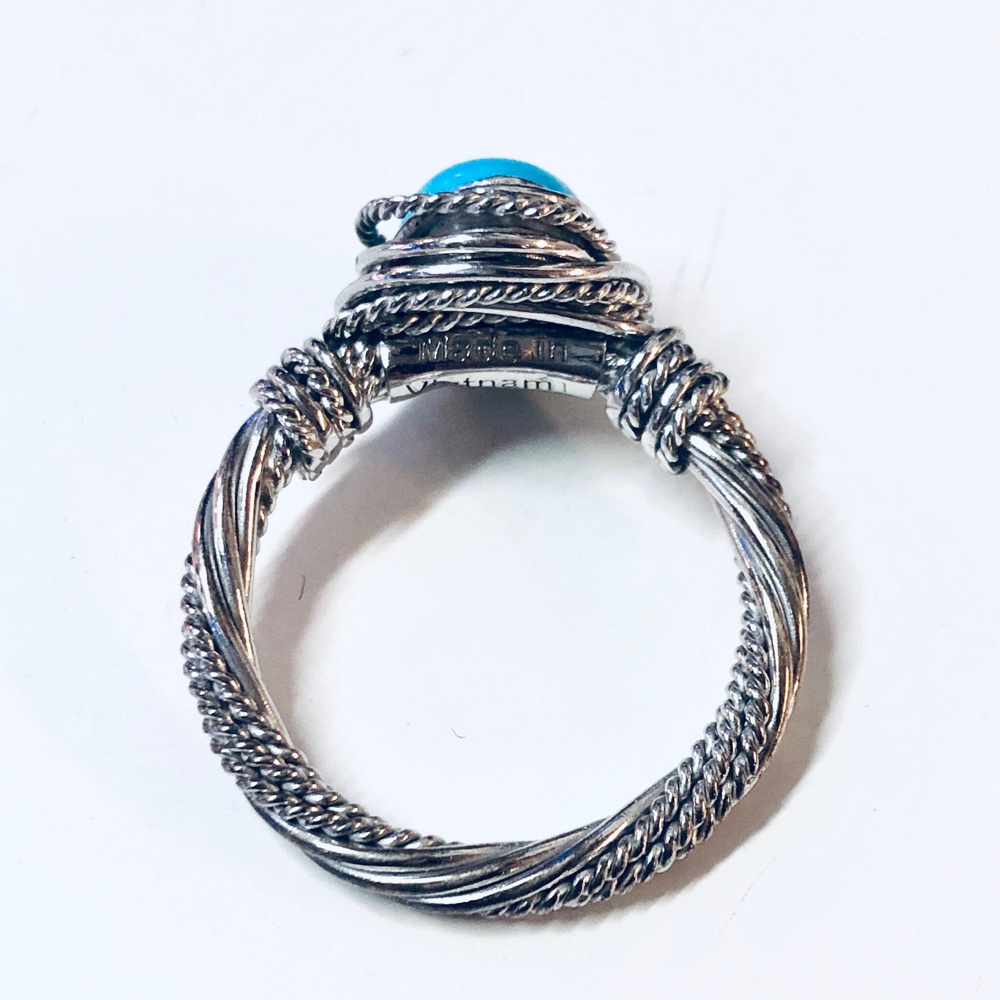 Vintage Silver Ring, Turquoise Ring, Unique Jewelry, Made in Vietnam, 925 Ring, Wire Wrap Ring, Blue and Silver, Blue Jewelry, Vintage Ring