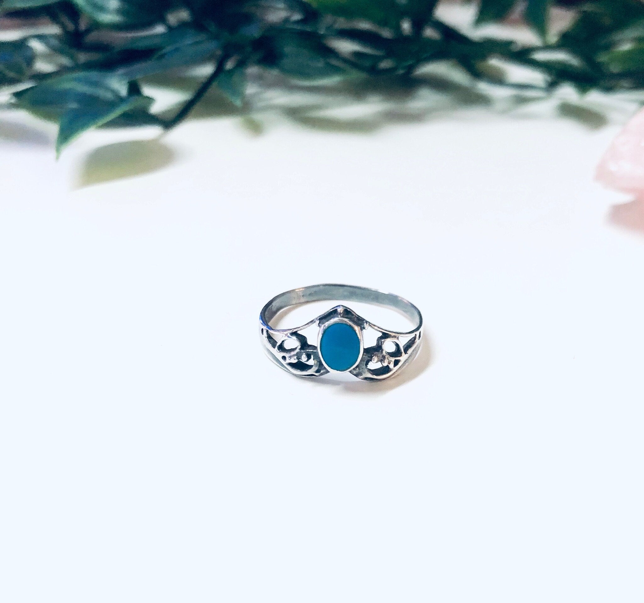 Vintage Silver Ring, Turquoise Ring, Stacking Ring, Stacker, Blue and Silver, V Shape Ring, 925 Ring, Vintage Jewelry, Boho Style, Bohemian