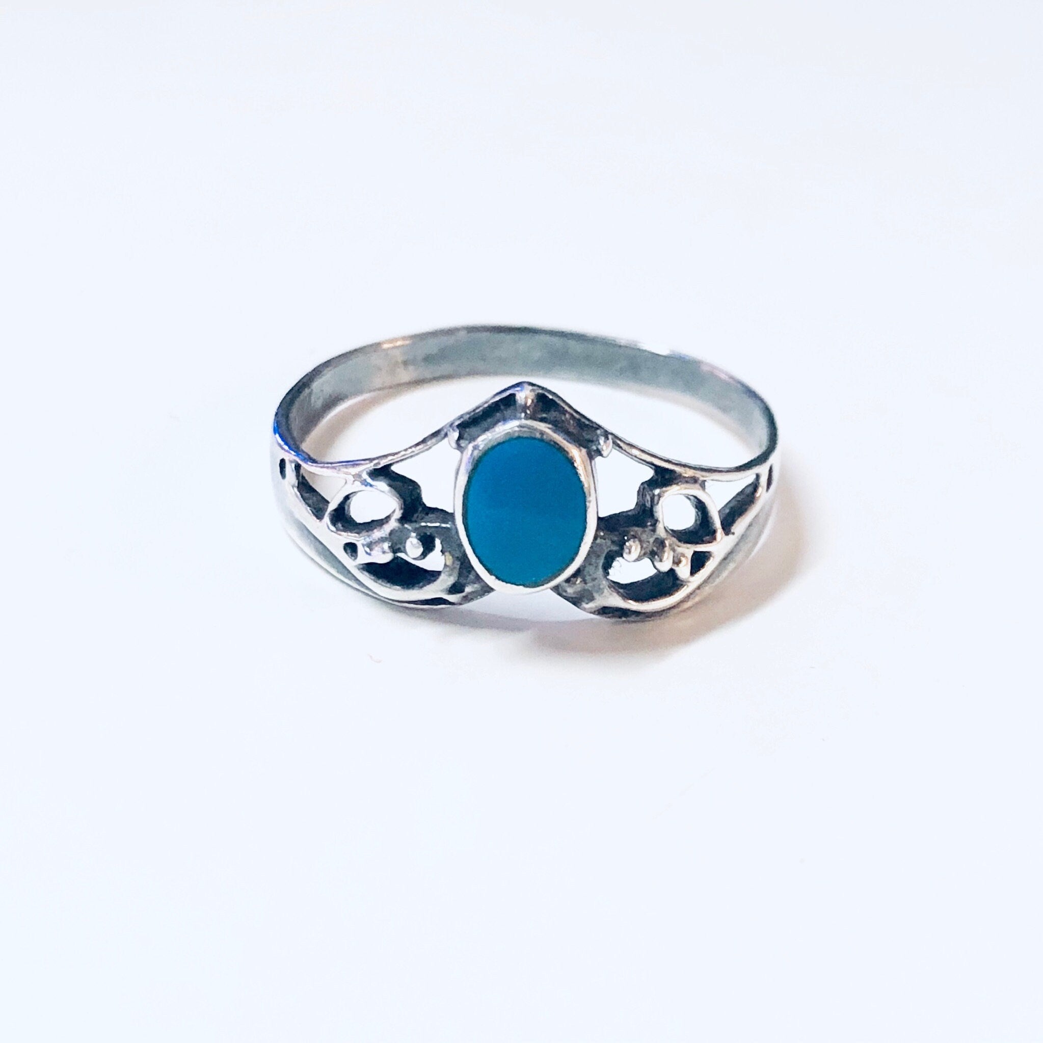 Vintage Silver Ring, Turquoise Ring, Stacking Ring, Stacker, Blue and Silver, V Shape Ring, 925 Ring, Vintage Jewelry, Boho Style, Bohemian