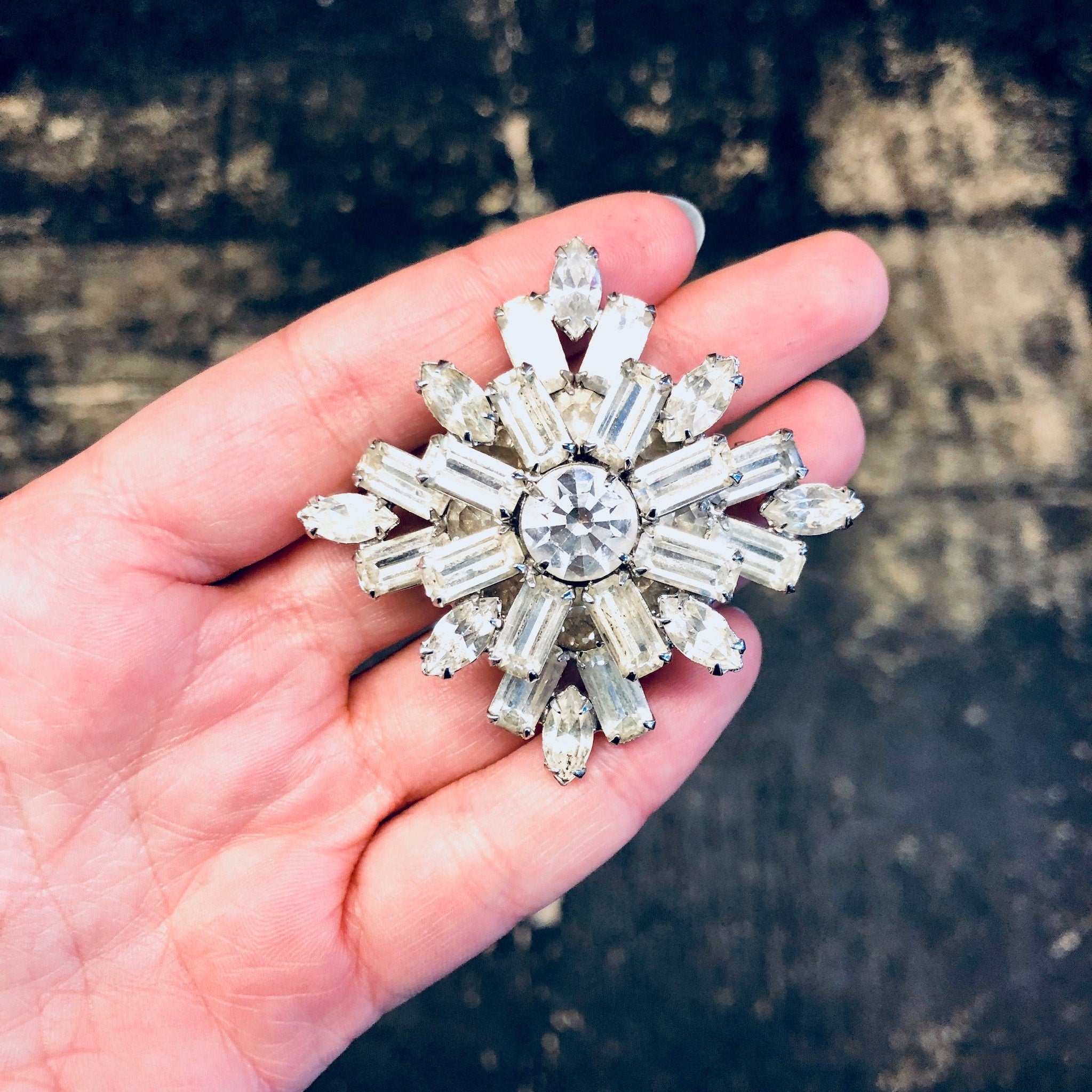 Rhinestone Brooch, Joseph Warner, Warner Jewelry, Vintage Jewelry, Rhinestones, Costume Jewelry, Large Brooch, Unique Jewelry, Vintage Pin