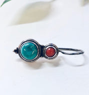 Vintage Silver Earrings, Turquoise Earrings, Coral Earrings, Dangle Earrings, Pierced Ears, Simple Jewelry, Southwestern Style, 925 Earrings