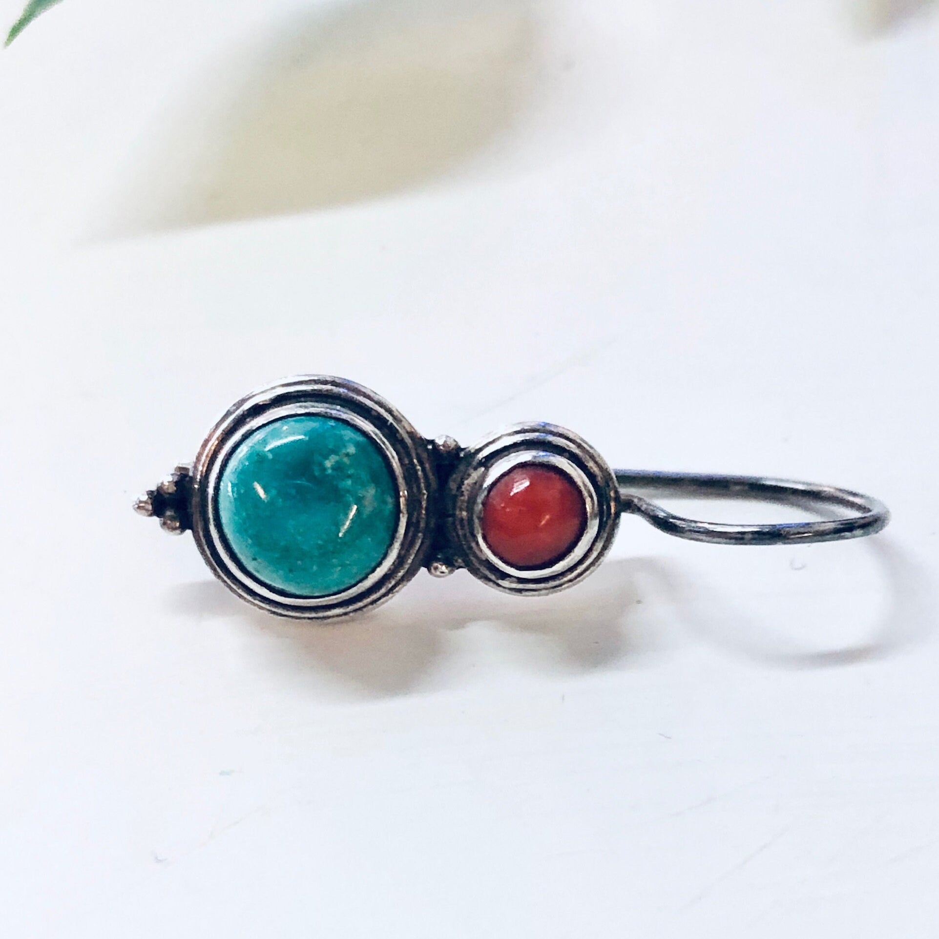Vintage Silver Earrings, Turquoise Earrings, Coral Earrings, Dangle Earrings, Pierced Ears, Simple Jewelry, Southwestern Style, 925 Earrings