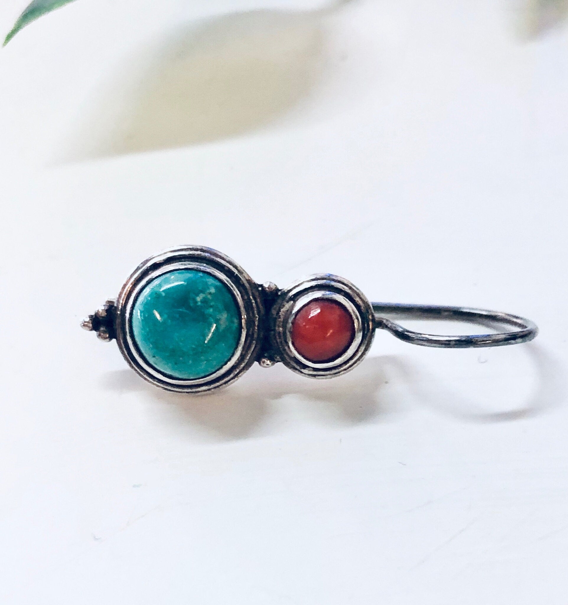 Vintage Silver Earrings, Turquoise Earrings, Coral Earrings, Dangle Earrings, Pierced Ears, Simple Jewelry, Southwestern Style, 925 Earrings