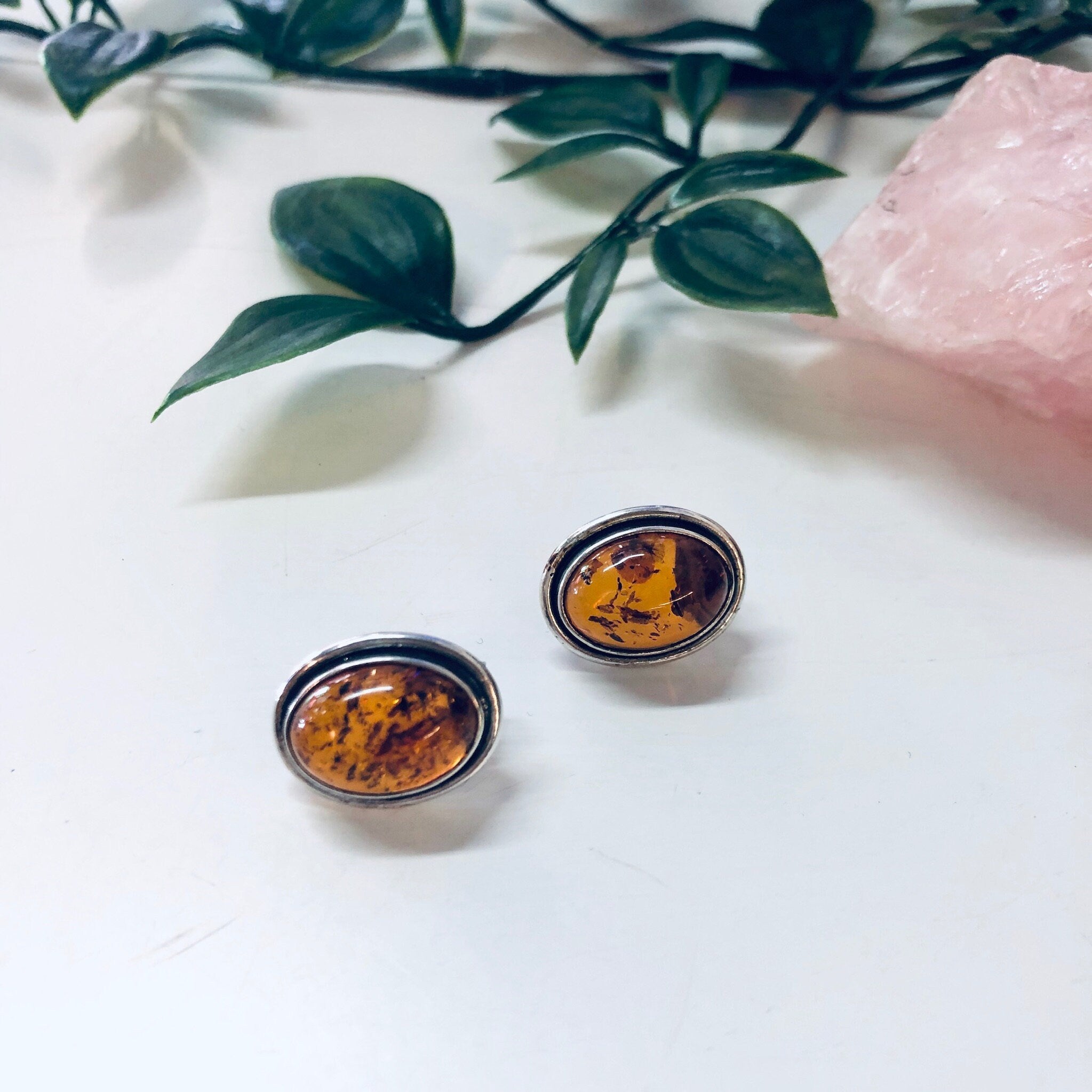 Vintage Silver Earrings, Amber Earrings, Amber Jewelry, Vintage Jewelry, Orange and Silver, Pierced Ears, Stud Earrings, Unique Jewelry, 925
