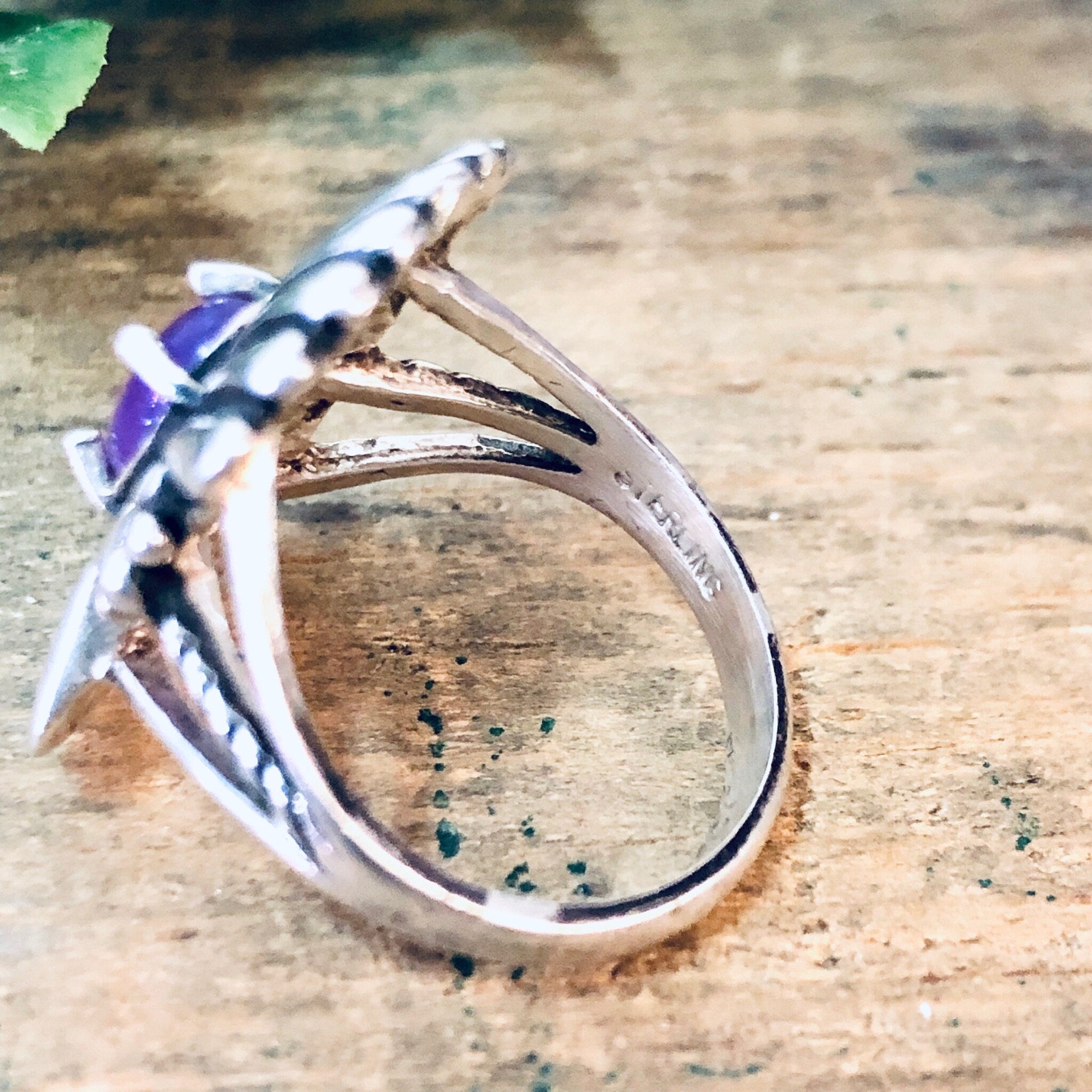 Vintage Silver Ring, Unique Jewelry, Purple Gemstone, Silver and Purple, Pink Gemstone, Fan Design Ring, Statement Jewelry, Boho Style, 925