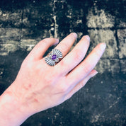 Vintage Silver Ring, Unique Jewelry, Purple Gemstone, Silver and Purple, Pink Gemstone, Fan Design Ring, Statement Jewelry, Boho Style, 925