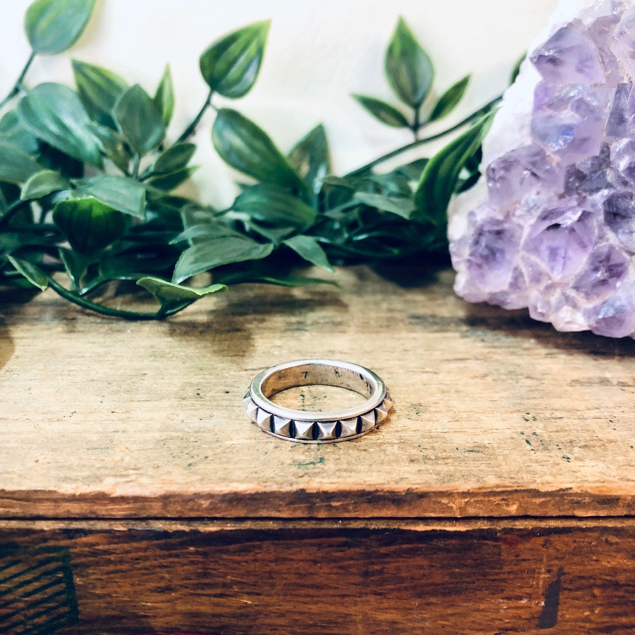 Vintage Silver Ring, Silver Band Ring, Thin Band Ring, Vintage Jewelry, Studded Ring, Stud Jewelry, 925 Band, Skinny Band, Wedding Band Ring