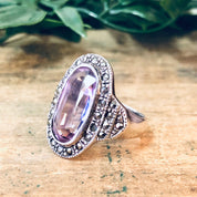 Vintage Silver Ring, Pink Gemstone, Marcasite Ring, Purple Gemstone, Vintage Jewelry, Statement Ring, Silver and Pink, Pink Jewelry, 925