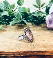 Vintage Silver Ring, Pink Gemstone, Marcasite Ring, Purple Gemstone, Vintage Jewelry, Statement Ring, Silver and Pink, Pink Jewelry, 925