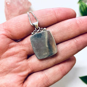 Vintage Necklace, Pendant on Chain, Silver Pendant, Silver Box Chain, Vintage Jewelry, Green Pendant, Brown Jewelry, Unique Jewelry, Simple
