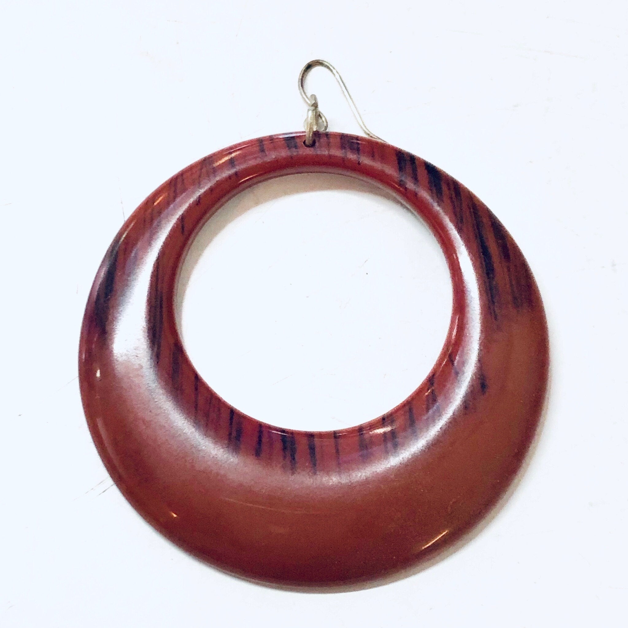 Vintage Plastic Earrings Red and Black Vintage Jewelry Hoop Circular Pierced Ears Costume Jewelry Statement Jewelry Stripes Unique Dark Red
