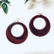 Vintage Plastic Earrings Red and Black Vintage Jewelry Hoop Circular Pierced Ears Costume Jewelry Statement Jewelry Stripes Unique Dark Red