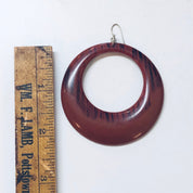 Vintage Plastic Earrings Red and Black Vintage Jewelry Hoop Circular Pierced Ears Costume Jewelry Statement Jewelry Stripes Unique Dark Red