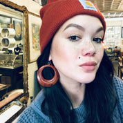 Vintage Plastic Earrings Red and Black Vintage Jewelry Hoop Circular Pierced Ears Costume Jewelry Statement Jewelry Stripes Unique Dark Red