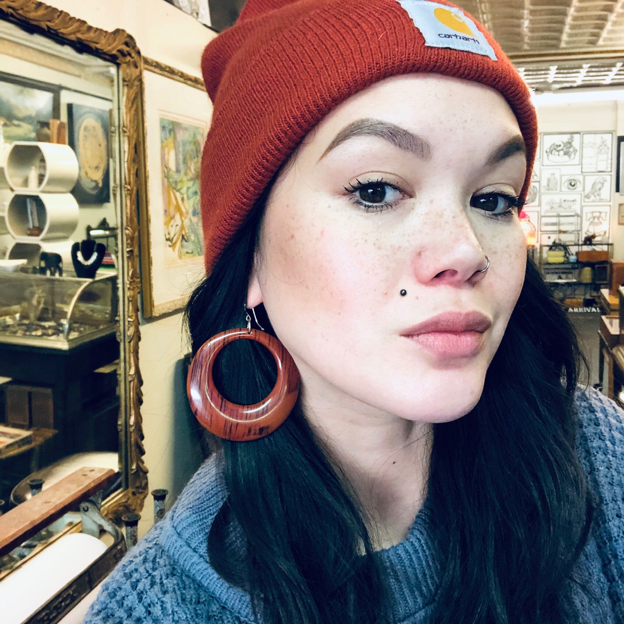 Vintage Plastic Earrings Red and Black Vintage Jewelry Hoop Circular Pierced Ears Costume Jewelry Statement Jewelry Stripes Unique Dark Red