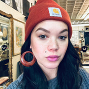 Vintage Plastic Earrings Red and Black Vintage Jewelry Hoop Circular Pierced Ears Costume Jewelry Statement Jewelry Stripes Unique Dark Red