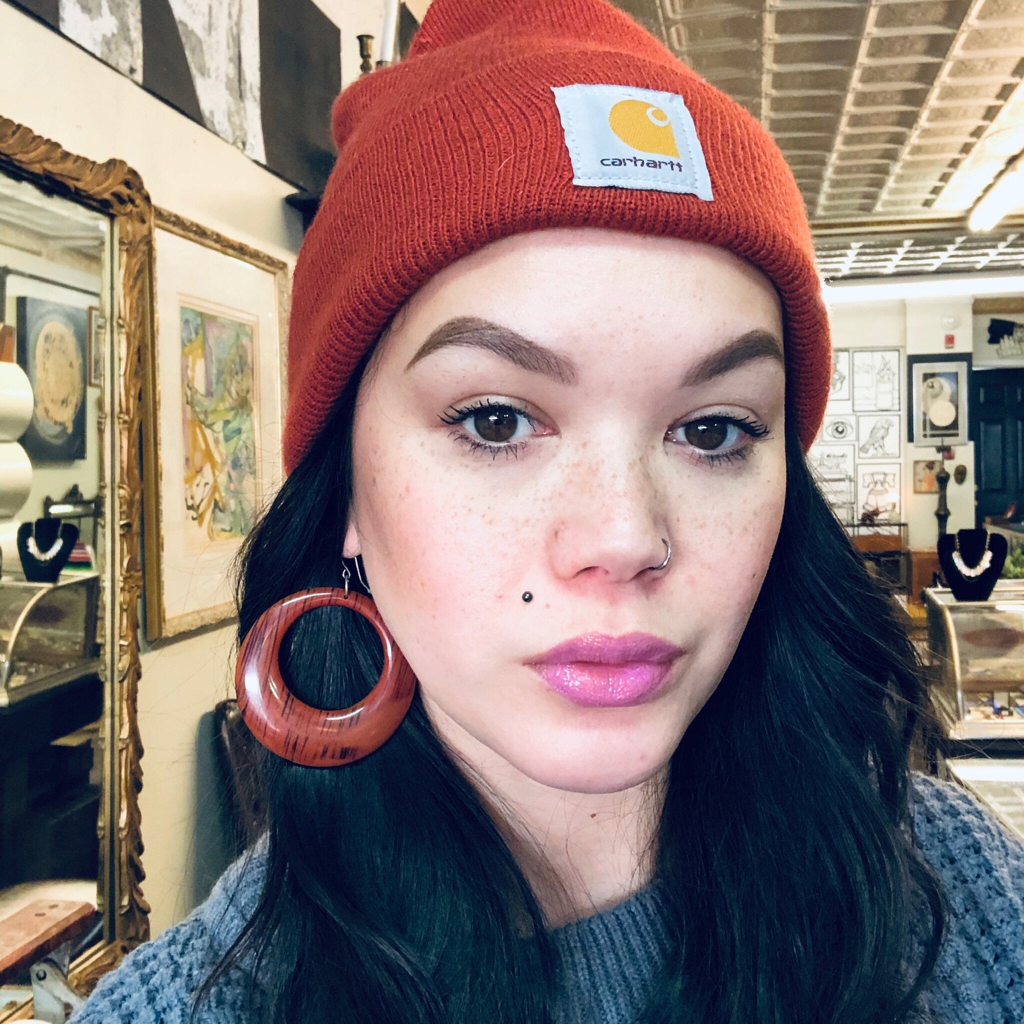 Vintage Plastic Earrings Red and Black Vintage Jewelry Hoop Circular Pierced Ears Costume Jewelry Statement Jewelry Stripes Unique Dark Red