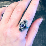 Vintage Silver Ring, Amethyst Ring, Black Onyx Ring, Marcasite Jewelry, Vintage Jewelry, Statement Jewelry, Purple Jewelry, Black, Silver