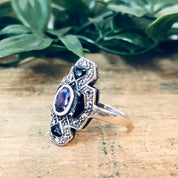 Vintage Silver Ring, Amethyst Ring, Black Onyx Ring, Marcasite Jewelry, Vintage Jewelry, Statement Jewelry, Purple Jewelry, Black, Silver