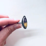 Vintage Silver Ring, Vintage Jewelry, Purple Gemstone, Yellow Gemstone, Marcasite Jewelry, Unique Ring, Statement Jewelry, Oval Shaped Ring