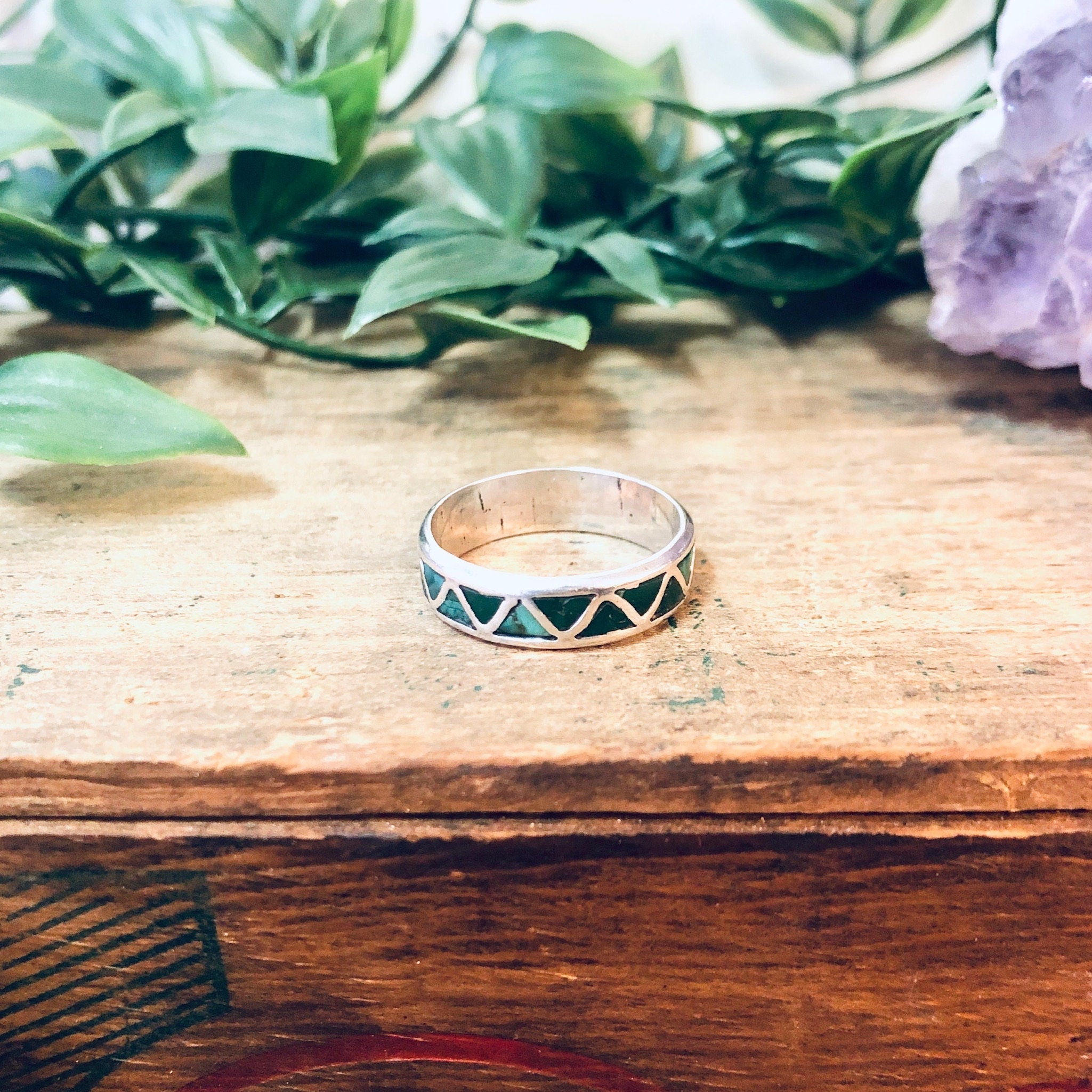 Vintage Silver Ring, Inlaid Stone Ring, Green Stone, Blue Stone, Malachite Jewelry, Vintage Jewelry, Thin Band Ring, Green and Silver, 925