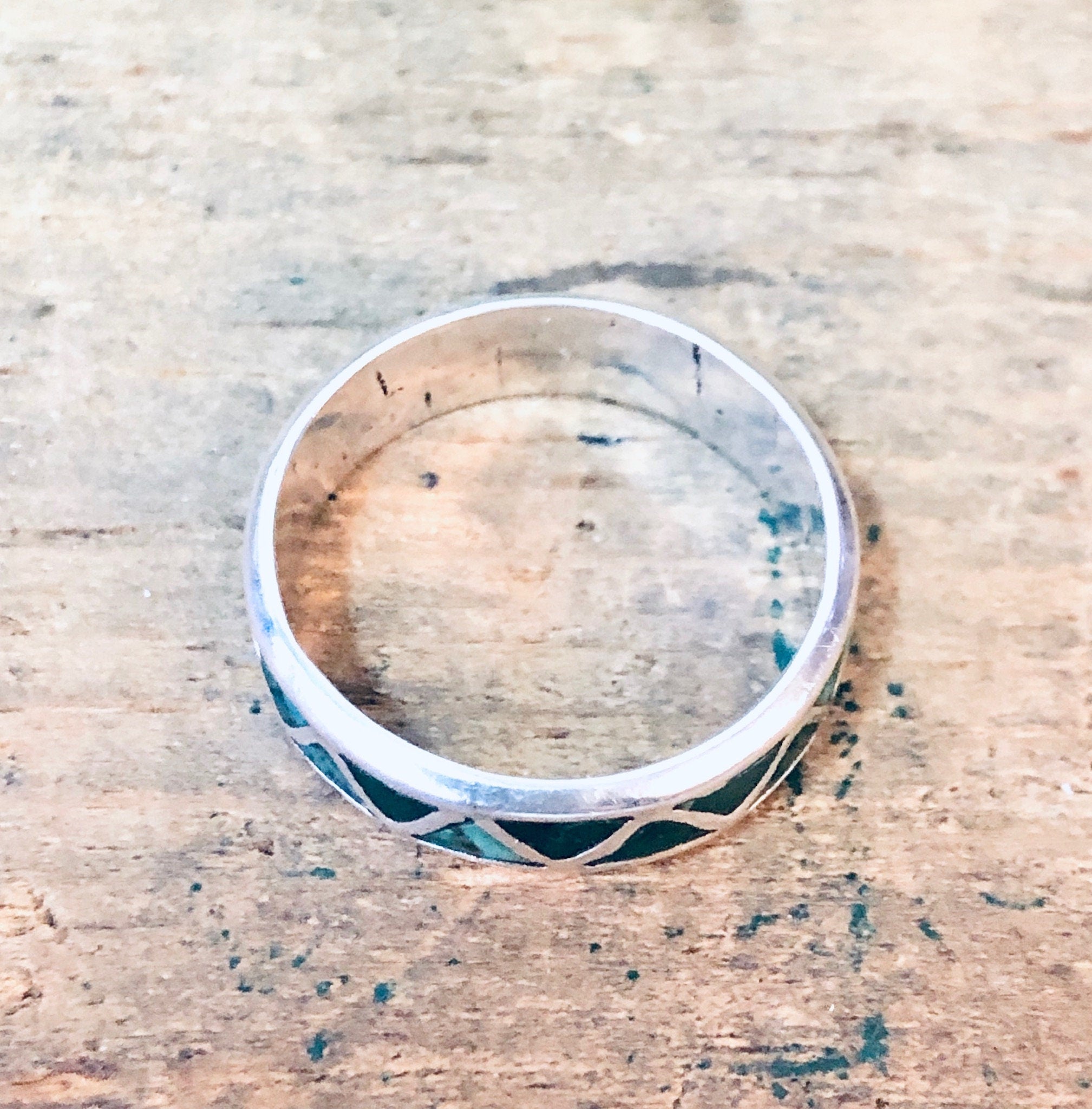 Vintage Silver Ring, Inlaid Stone Ring, Green Stone, Blue Stone, Malachite Jewelry, Vintage Jewelry, Thin Band Ring, Green and Silver, 925