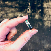 Vintage Silver Ring, Inlaid Stone Ring, Green Stone, Blue Stone, Malachite Jewelry, Vintage Jewelry, Thin Band Ring, Green and Silver, 925
