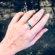 Vintage Silver Ring, Inlaid Stone Ring, Green Stone, Blue Stone, Malachite Jewelry, Vintage Jewelry, Thin Band Ring, Green and Silver, 925