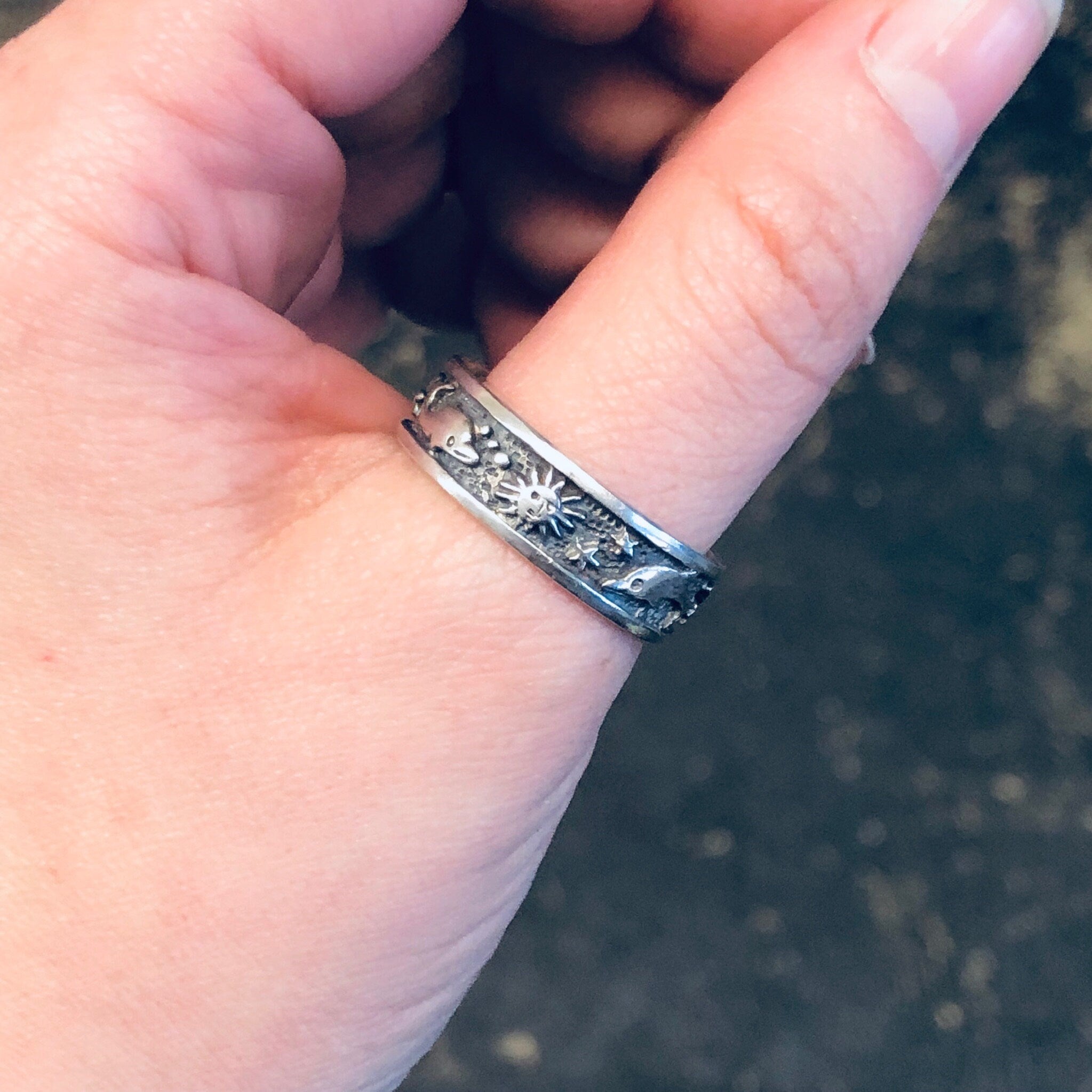 Vintage Silver Ring, Silver Band Ring, Aquatic Ring, Dolphin Ring, Sun Jewelry, Ocean Jewelry, Vintage Jewelry, Thumb Ring, Skinny Band Ring